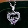 Crystal Luxury White Zircon Stone Heart Mom Letter Pendant Necklace Vintage Wedding Jewelry For Women Mother's Day Gift