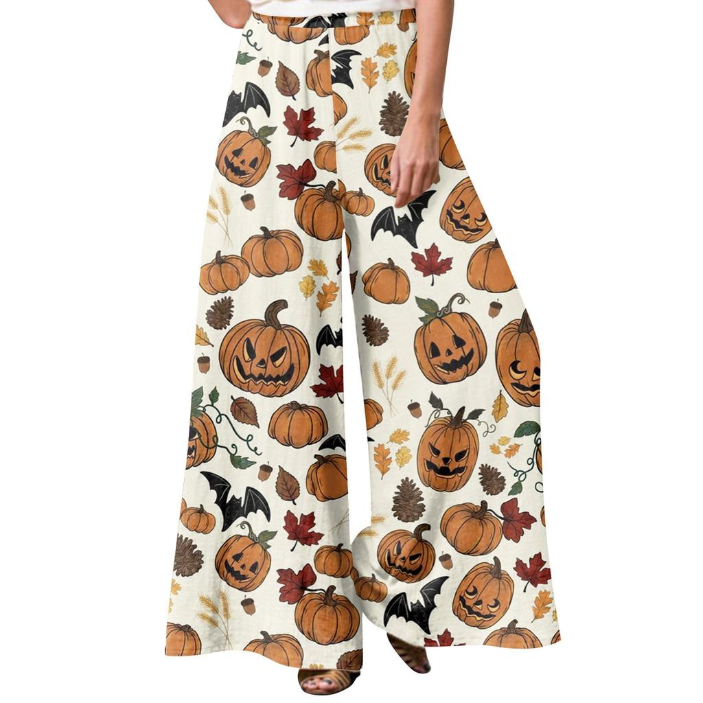 Dámské zimní tepláky Halloween potištěné ležérní kalhoty Dámské fleecové tepláky široké rovné kalhoty