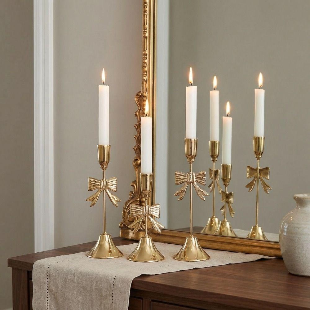 Mirror Finish Bowknot Candle Holders Vintage Iron Candlestick Decorative Stand  Wedding Decor