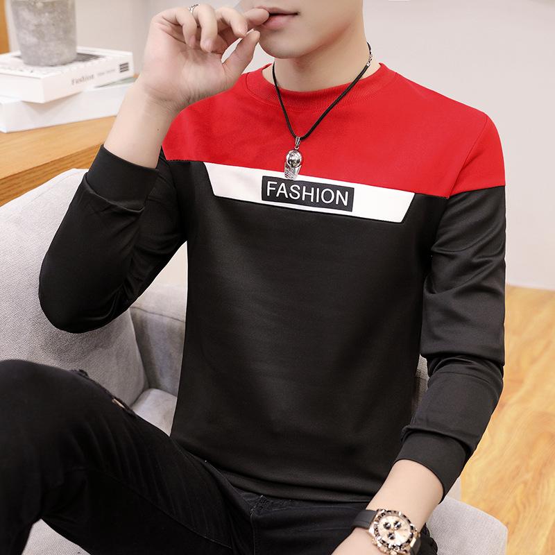 Men Striped Printed Men Crew Neck Long Sleeve T Shirts Casual Autumn Bottoming Tops