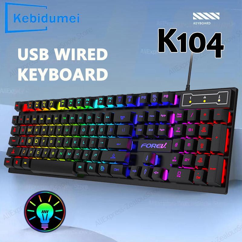 104 Keys Mechanical Feel Keyboard Wired Gaming Keyboard for Laptop PC Ergonomics RGB Backlit 61Key Cyan Axis Keycaps Keyboard