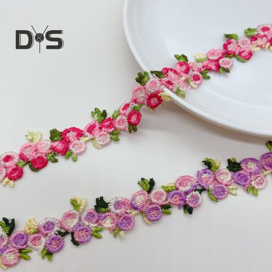 15 Yards Blommig Spetskantband Polyester Broderad Spetsapplikationsremsa Blommig Spetsband Sytyg för DIY-hantverk Bröllopsdekorationer