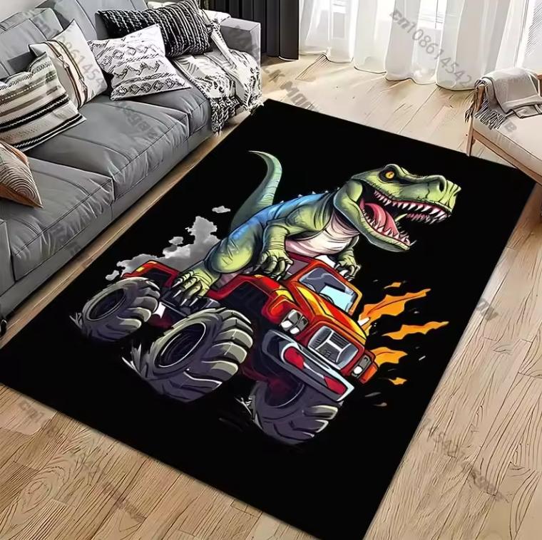One Neon Graffiti Dinosaur Truck Rug Non Slip Machine Washable Living Room Kids Room Playroom Entryway Mat Home Decor Carpets
