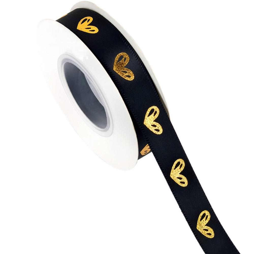 1.5cm*16 meters Valentine s Day Series Ribbon Classic Love Printed Gold-stamped Heart Ribbons Cake Baking Packaging чёрный