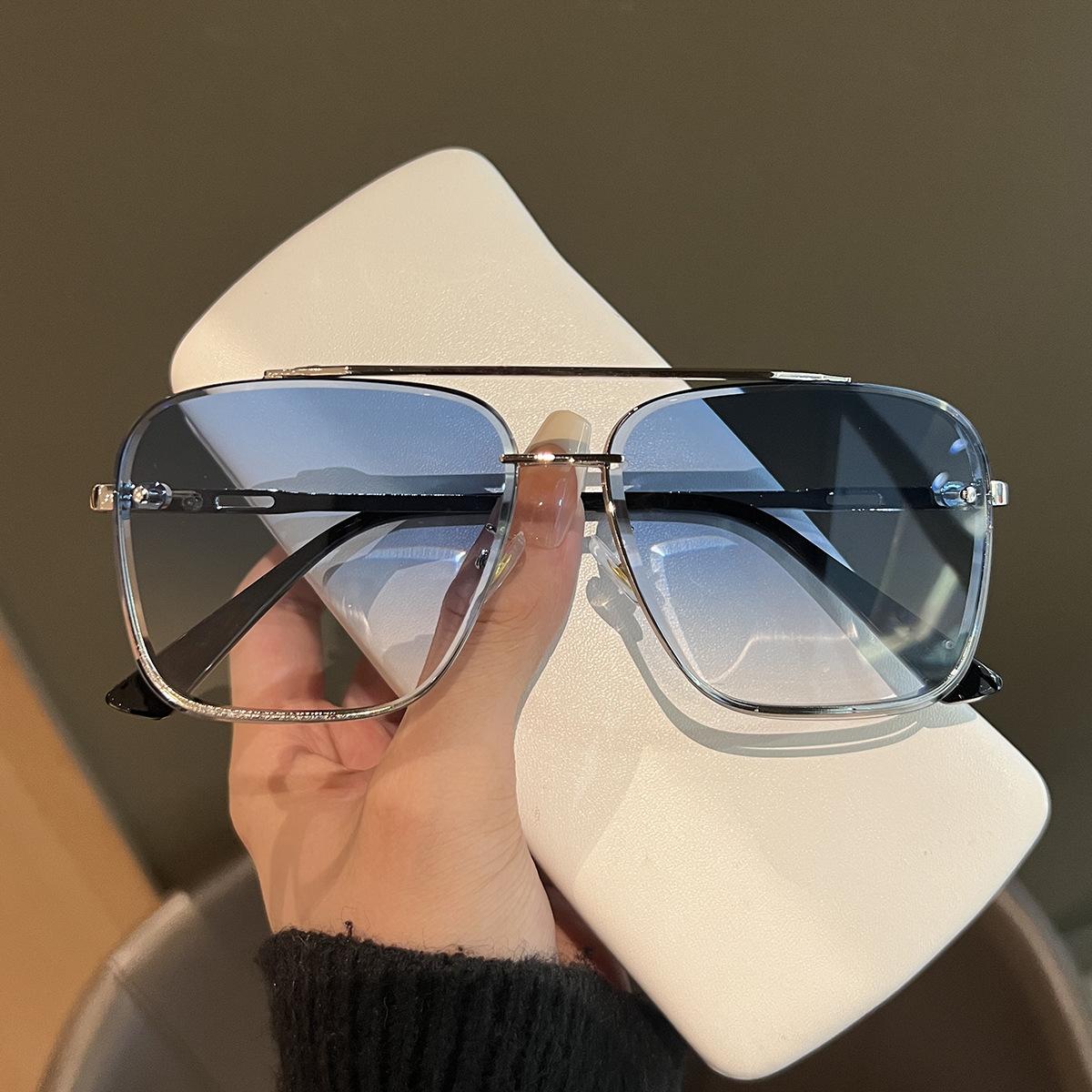 

Transparent Blue Double Bridge Sunglasses Men Women Retro Oversized Frame Sun Glasses Luxury Fashion Driving Travel UV400 Shades