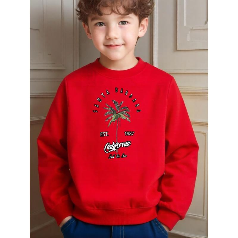 Casual Trendy Palm Tree Printed Crew Neck Sweatshirt for Kids Daily School Wear And Casual Outfits