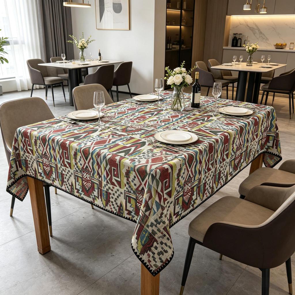 Party Dining Home Kitchen Cotton Linen Material Soft Washable Household Rectangle Tablecloth
