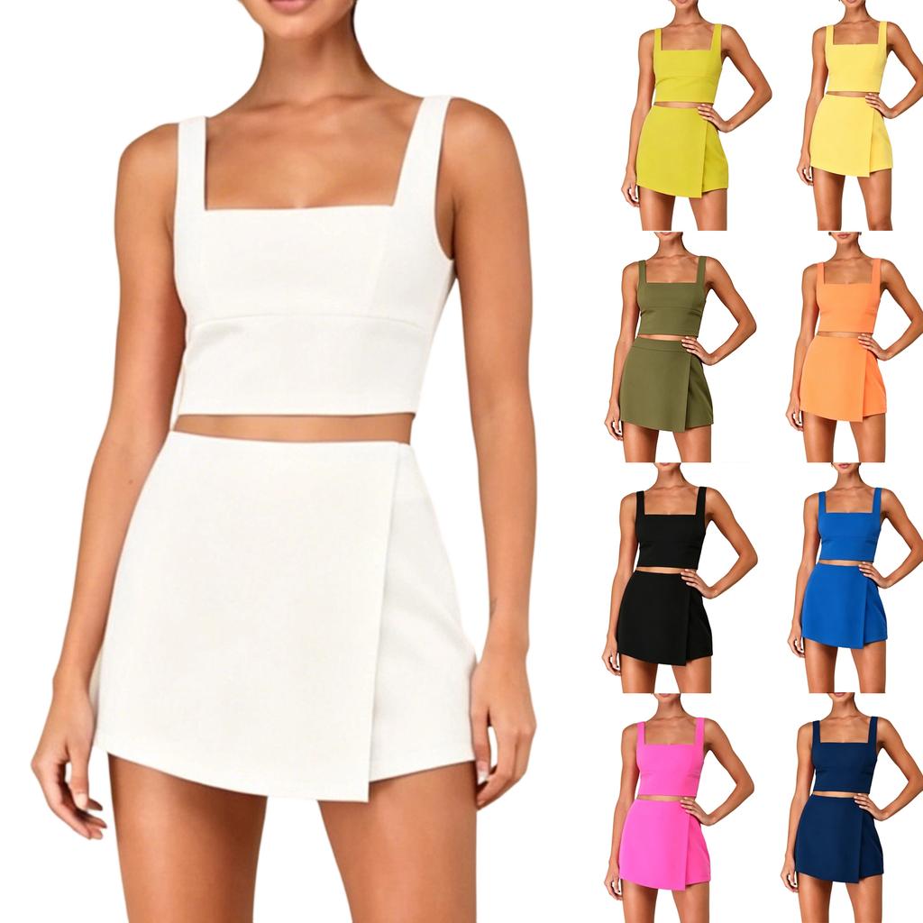 Sleeveless Square Neck Crop Top and High Waist Skort Two Piece Set for Women Summer Casual Outfit