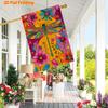 2D Flat, 2D Printing,1pc Spring and Summer, Colorful Dragonfly and Floral Patterns (1)FlagDouble-sided Garden Flag Courtyard Decoration, Outdoor Decor