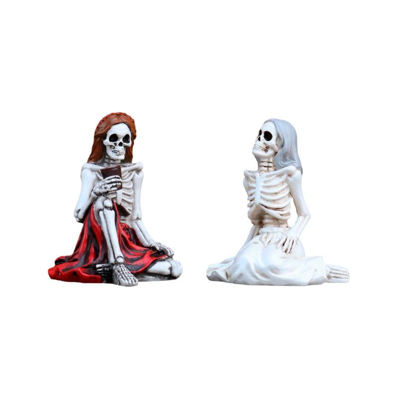 Skeleton Sisters Statue Decoration for Home Tabletop, Resin Skeleton Girl Halloween Decoration Handicraft