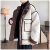 Mens Solid Color Lamb Fleece Puffer Jacket Winter Warm Plus Size Casual Cotton Coat