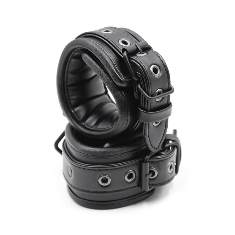 Black Leather Bdsm Bondage Set 3pcs Restraints Collars Ankle Cuff Handcuffs For Sex Bondage Set Sex Toys For Women