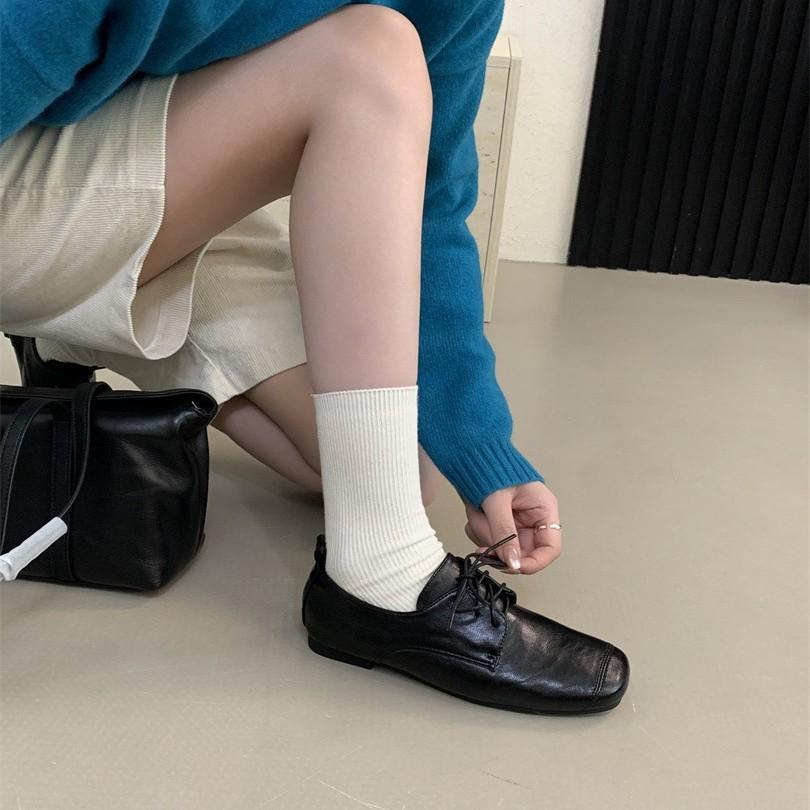 Direct Sales Women's Shoes Retro Style Flat Bottom Casual Versatile Women's Single Shoes Low Top Front Lace-up Doudou Shoes