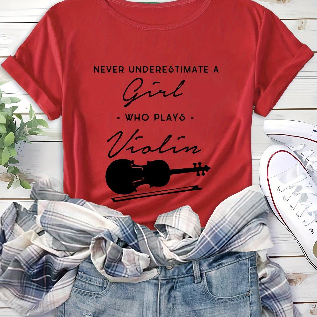 

Футболка с принтом скрипки - Классическая футболка с круглым вырезом, ультрамягкими короткими рукавами в спортивном стиле для женщин, идеально подходящая для повседневных случаев 2XL