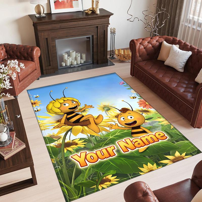 Personalized Crystal Velvet Carpet Custom Name Text,Bing Bunny Anti Slip Area Rug For Home Decoration