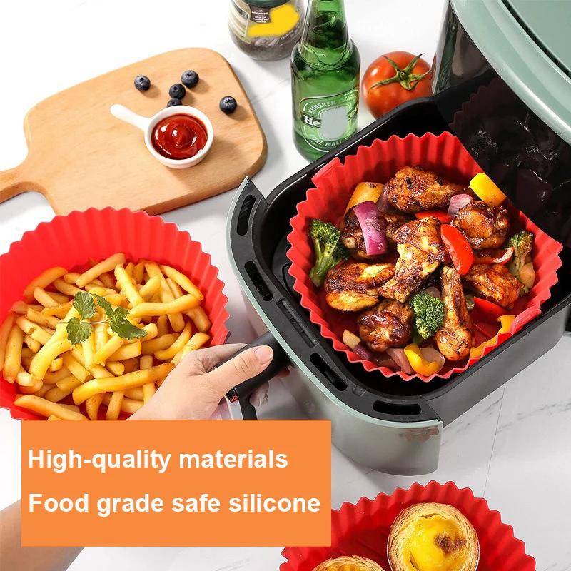 Silicone Basket Pot Tray Air Fryer Baking Tray Circular Air Fryer Liners Food Grade Non Stick Air Fryer Basket Reusable Oven Mat