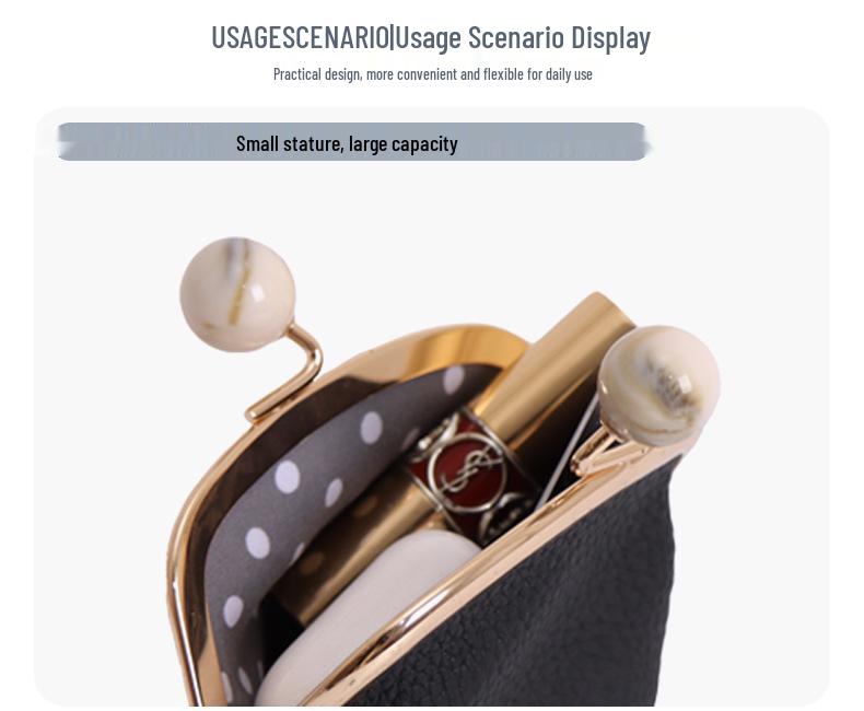 Women's Genuine Leather Litchi Grain Mini Coin Purse & Lipstick Clasp Bag