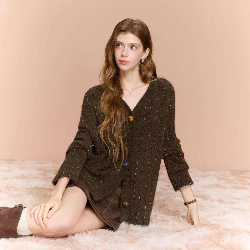 Sancai 2026 Winter Striped V-Neck Knit Cardigan