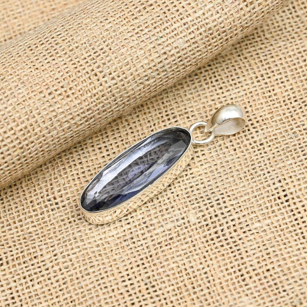 Charming Iolite Gemstone Handmade 925 Sterling Silver Jewelry Pendant For New Year Gift