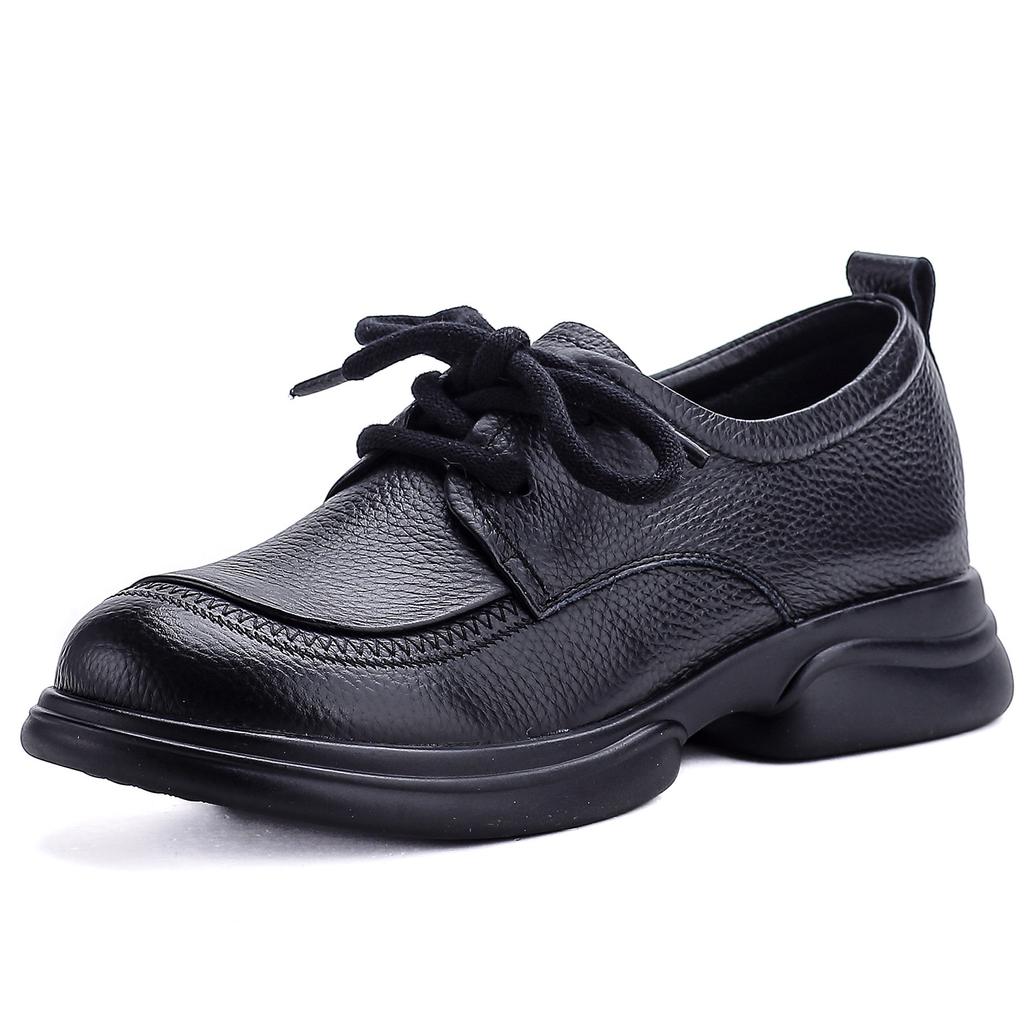 The first layer of cowhide spring new single shoes retro leather leather shoes wide head wide fat feet shoes thick sole comfortable mother shoes