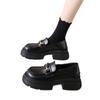 Black Platform Women's Spring and Autumn New Retro Thick Heel Single Shoes Small Leather Shoes