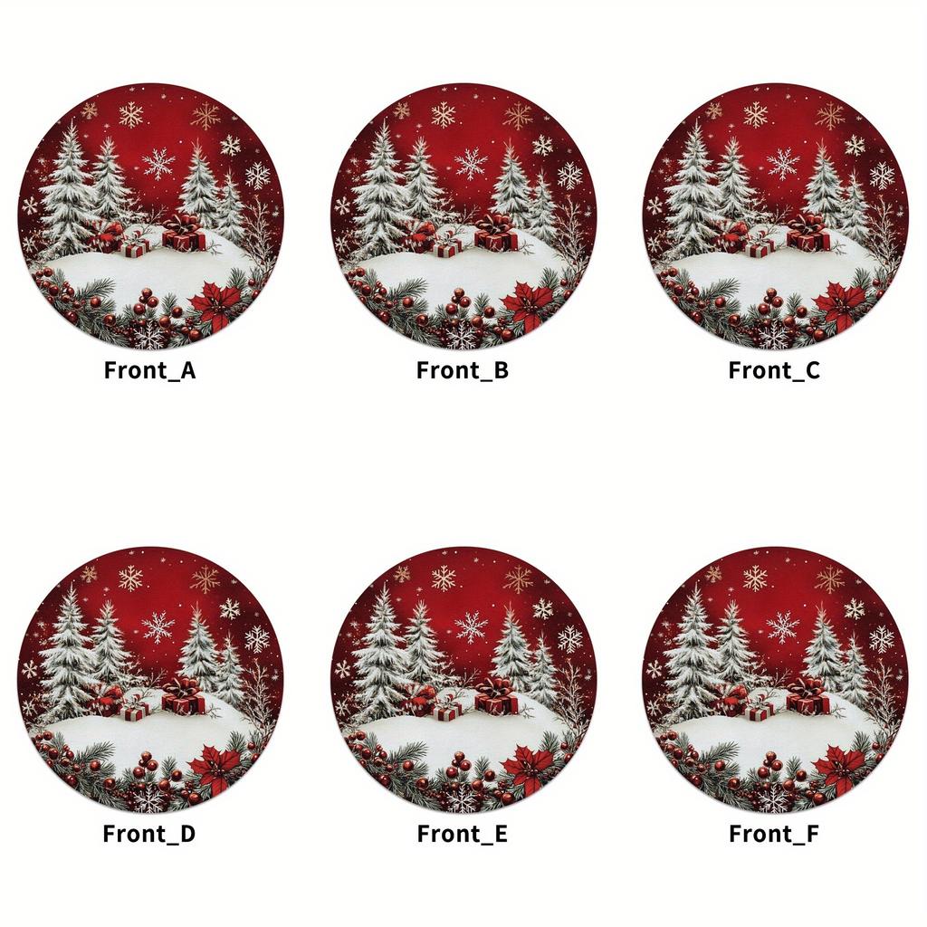 6pcs Winter Placemat -38cm Round, Christmas Snowflake Pattern, Anti Slip and Heat-resistant, for Christmas Decorative Placemats