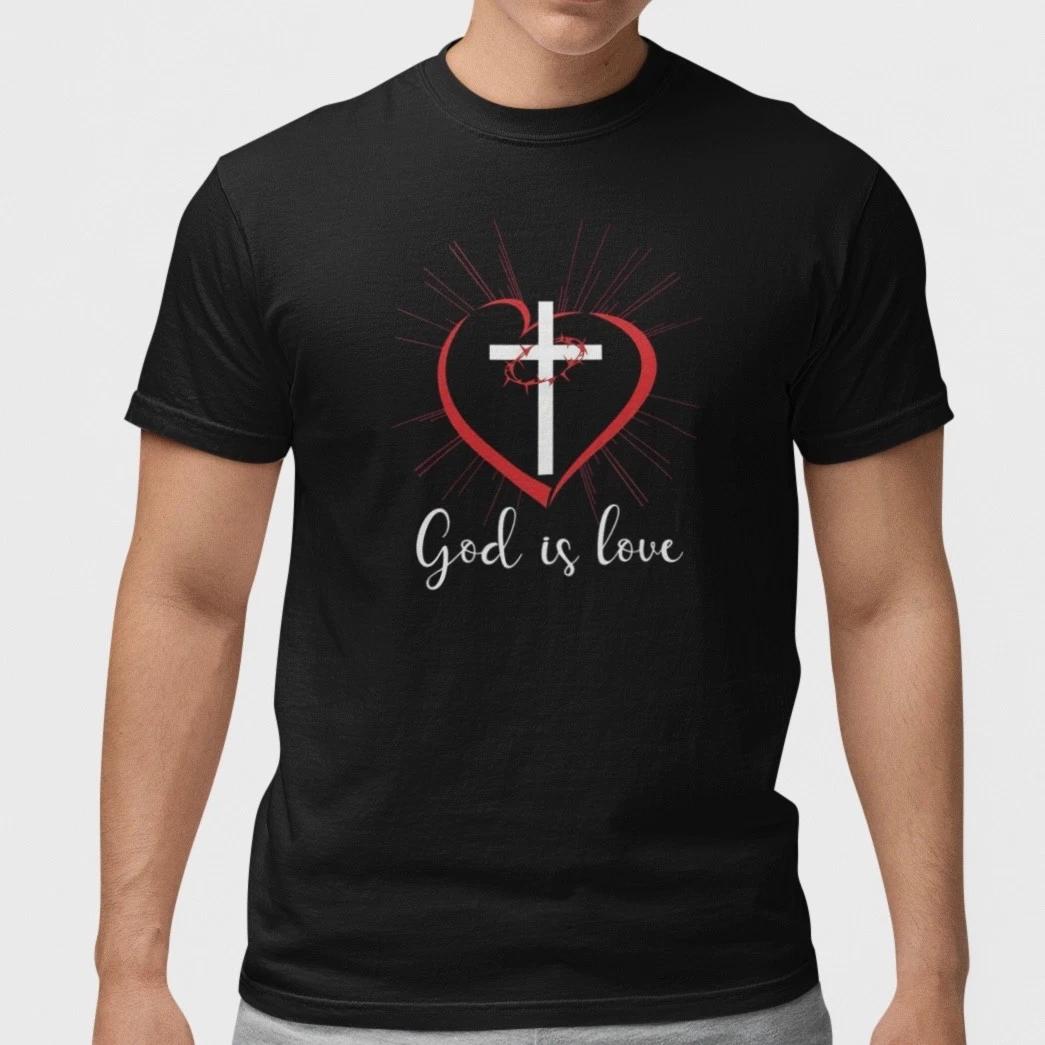 God Is Love Christian T Shirt Cross Heart Religious Faith Tee S-5XL 100% Cotton XXXL
