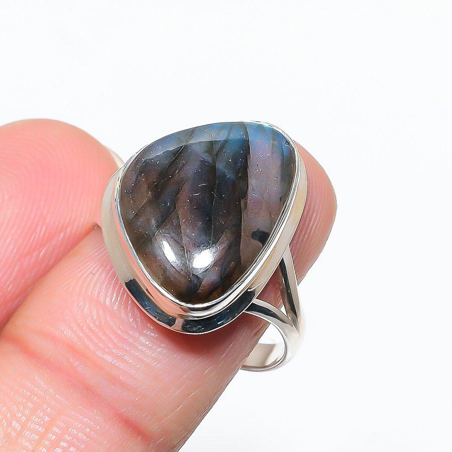 Natural Labradorite Gemstone 925 Solid Sterling Silver Jewelry Ring Size 10 U6N87