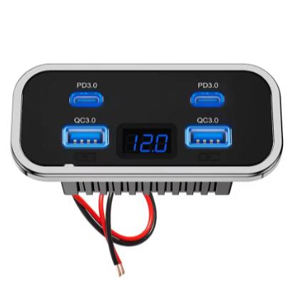 4 Poorten RV Auto Oplader 12/24V Dubbele USB Type-C Laadcontactdoos Voor RV Camper Kampeerbus Marine Oplader Accessoires lichtbruin