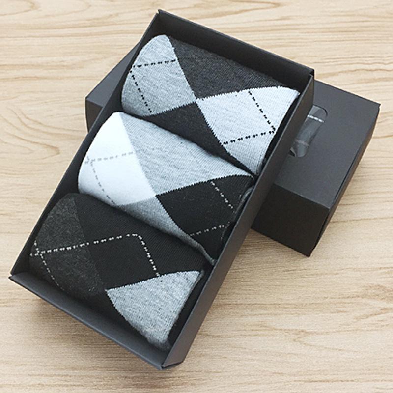 

Мужские хлопковые носки до середины икры, подарочный набор - 3 пары, однотонные, коллекция осень-зима One Size