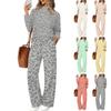 Women's Polka Dot Print Pajama Set Silky Long Sleeve Button Down Sleepwear Loungewear