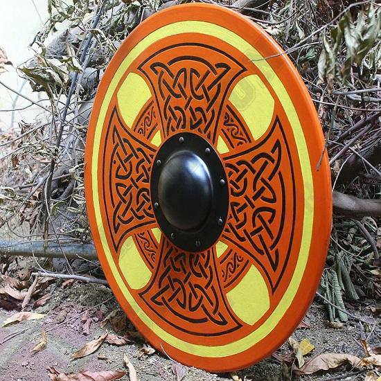 Karniproduction Viking Shield Roleplay Cosplay Item Medieval Celtic Wooden Carved Reviser Emblem