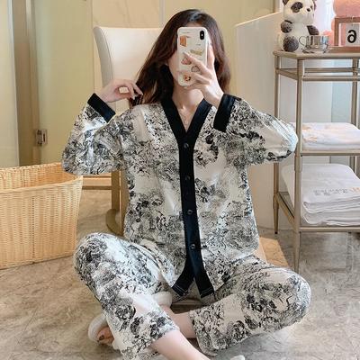 Pyjama ample à col ras du cou en coton confortable pour femme, grande taille, motif animé mignon, printemps et automne