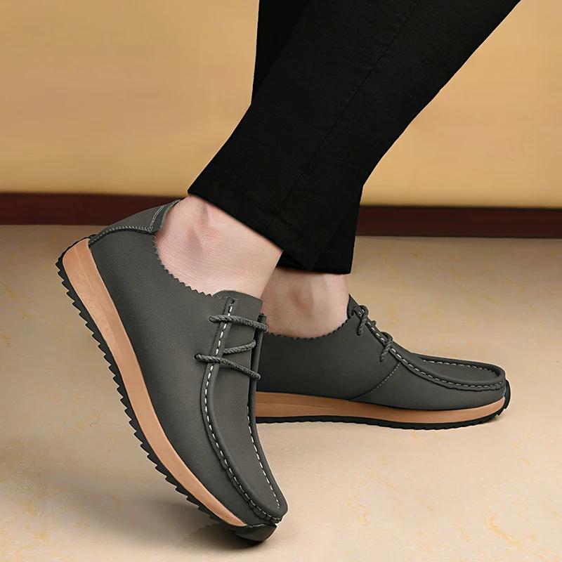 Fashion Luxury Brand Men Genuine Leather Casual Business Shoes Soft Sole Lace-up Casual Leather Walking Shoes Lightweight Outdoor Shoes