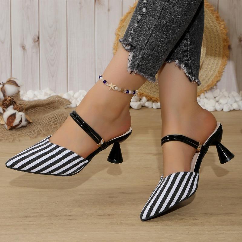 Two-Wear Slippers Autumn New Pointed Toe Shallow Mouth Slip-on Non-Slip Stiletto Sandals 36