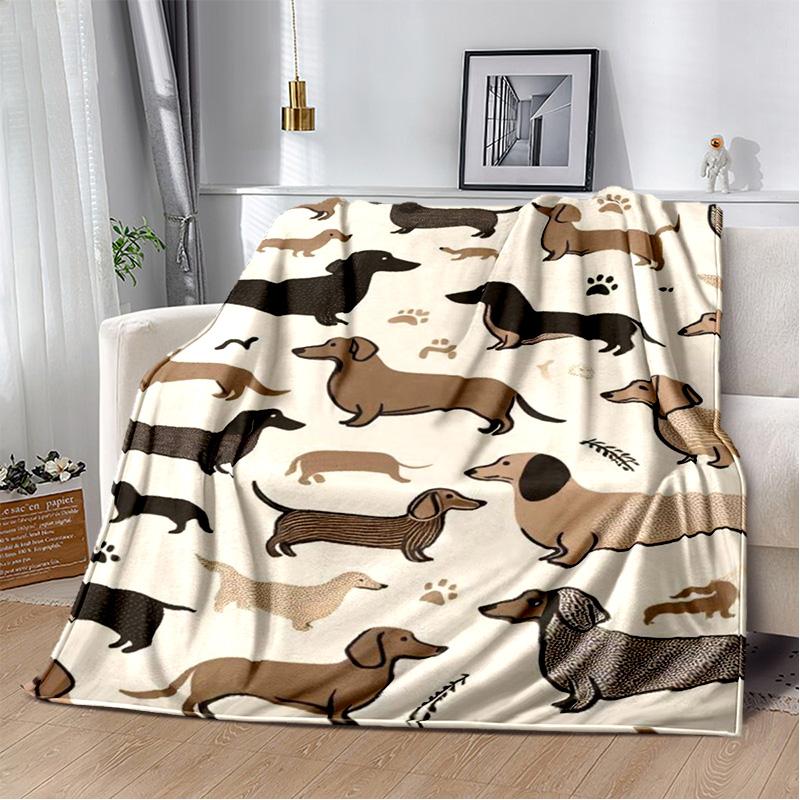 Dachshund Blanket Cute Black and Red Paws Printed Soft Flannel Blanket Warm Cozy Blanket for Teens Adults Kids