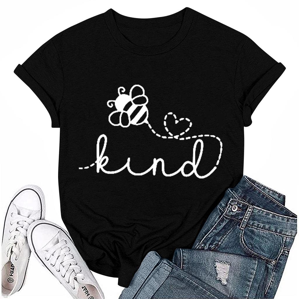 Women's Fashion Printed Casual Pleated Round Short Sleeve T-Shirt Top