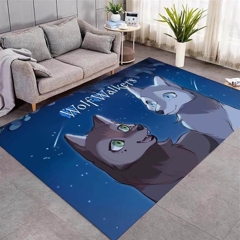 Wolfwalkers Cartoon Girl Owl Anti-slip Flannel Rug Fantasy Anime Floor Doormat Soft Carpet Bedroom Living Room Gift For Movie Fans
