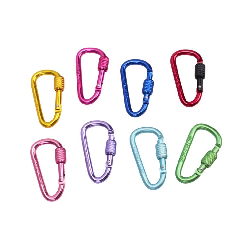 D-Shaped Locking Aluminum Carabiner No. 6 with Keyring for Backpack and Rope