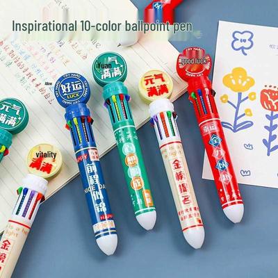 Multicolor Ballpoint Pen Set: 10 and 6 Cartoon Colors with Inspirational Words - Perfect for Students and Prizes