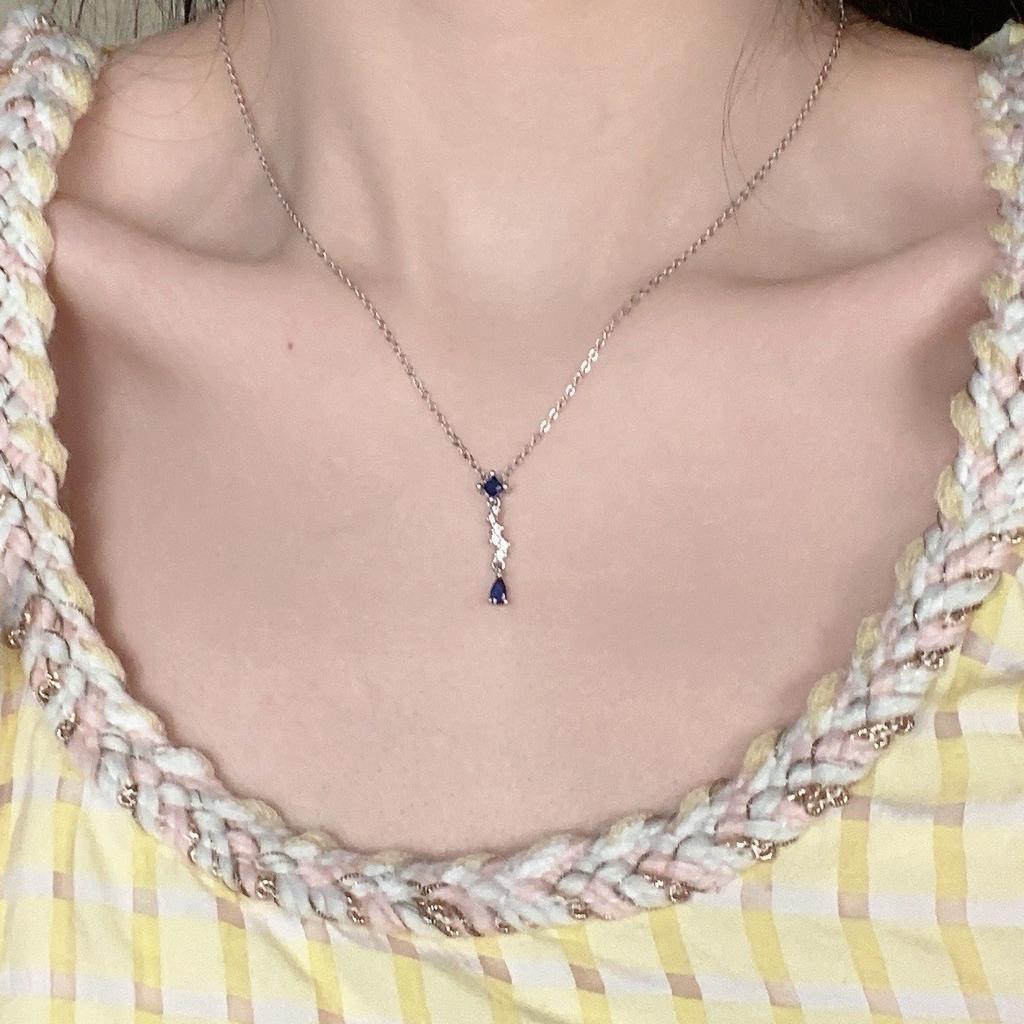 French blue water drop zircon pendant necklace women's cold feeling exquisite titanium steel clavicle chain