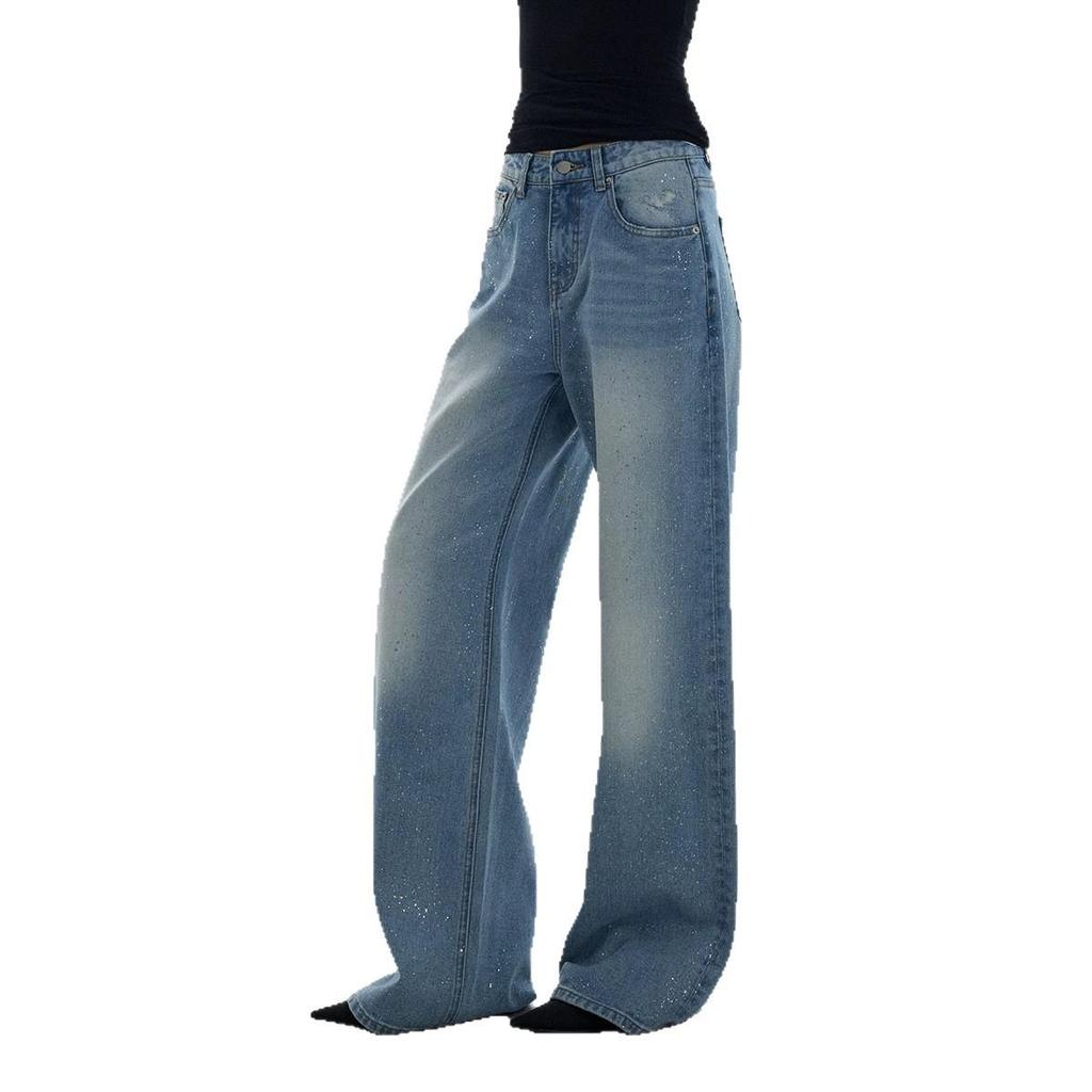 Starry Sky Shiny Wide-Leg Slimming High-Waisted Denim Pants for Women - Flaw-Concealing, Leg-Lengthening Straight Fit