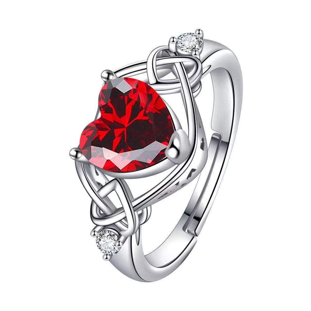 Heart-Shaped Ruby Pendant Necklace, Earrings & Adjustable Ring Set