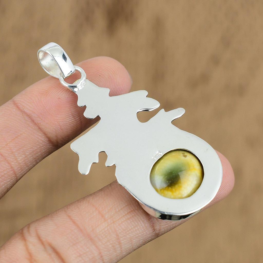 Birthday Gift For Her Natural Shiva Eye Shell Gemstone Pendant 925 Silver