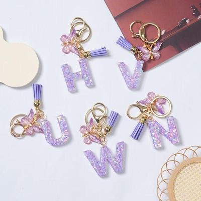 Butterfly Pendant Keychains: New 26-Letter English Alphabet, Perfect Bag Charms or Gifts.