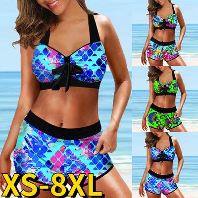 Summer High Waist Bikini Swimsuit Women Bathing Suit Bikini Set New Design Printing Loose Swimwear Beach Swimming Suit XS-8XL