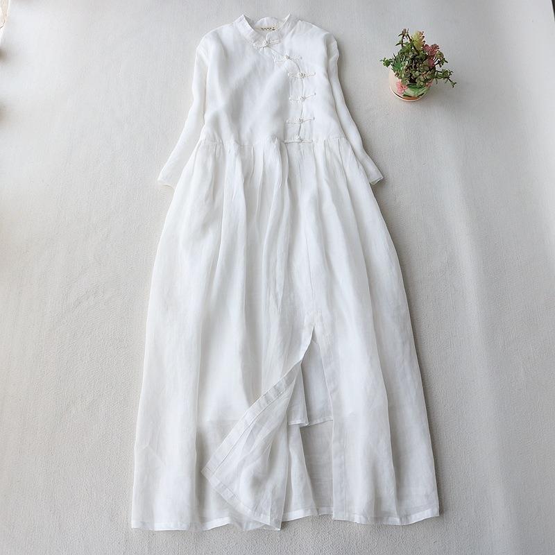 Spring and Summer Stand Up Collar Button Button Dress