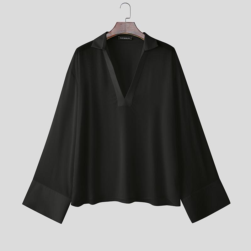 

INCERUN Мужские рубашки оверсайз с рукавом 3/4, прозрачные S чёрный