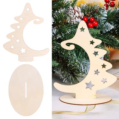 Creative Wooden Xmas Tree Christmas Ornaments Wood Slices Christmas Tree Crafts with Stand Home Decorations