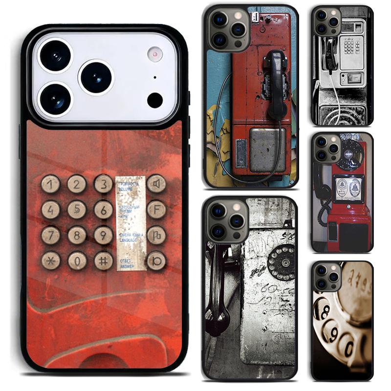 Retro Red Payphone Vintage Payphone Phone Case for iPhone 17 16 15 Pro Max Air 14 13 12 11 Plus Shockproof Capa Cover